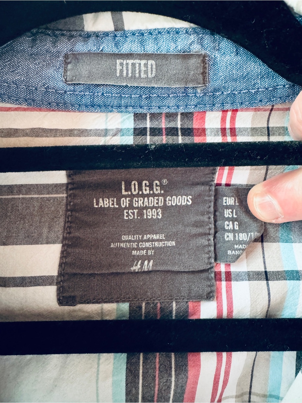 H&M Men’s Fitted Plaid Button-Down Shirt - White, Black, Red, Light Blue
